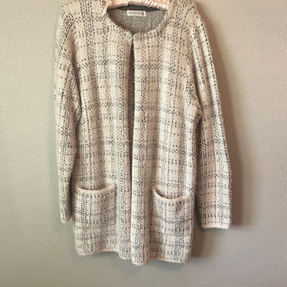 Retrology Cozy Open-Front Bouclé Cardigan Sweater - Cream Heather